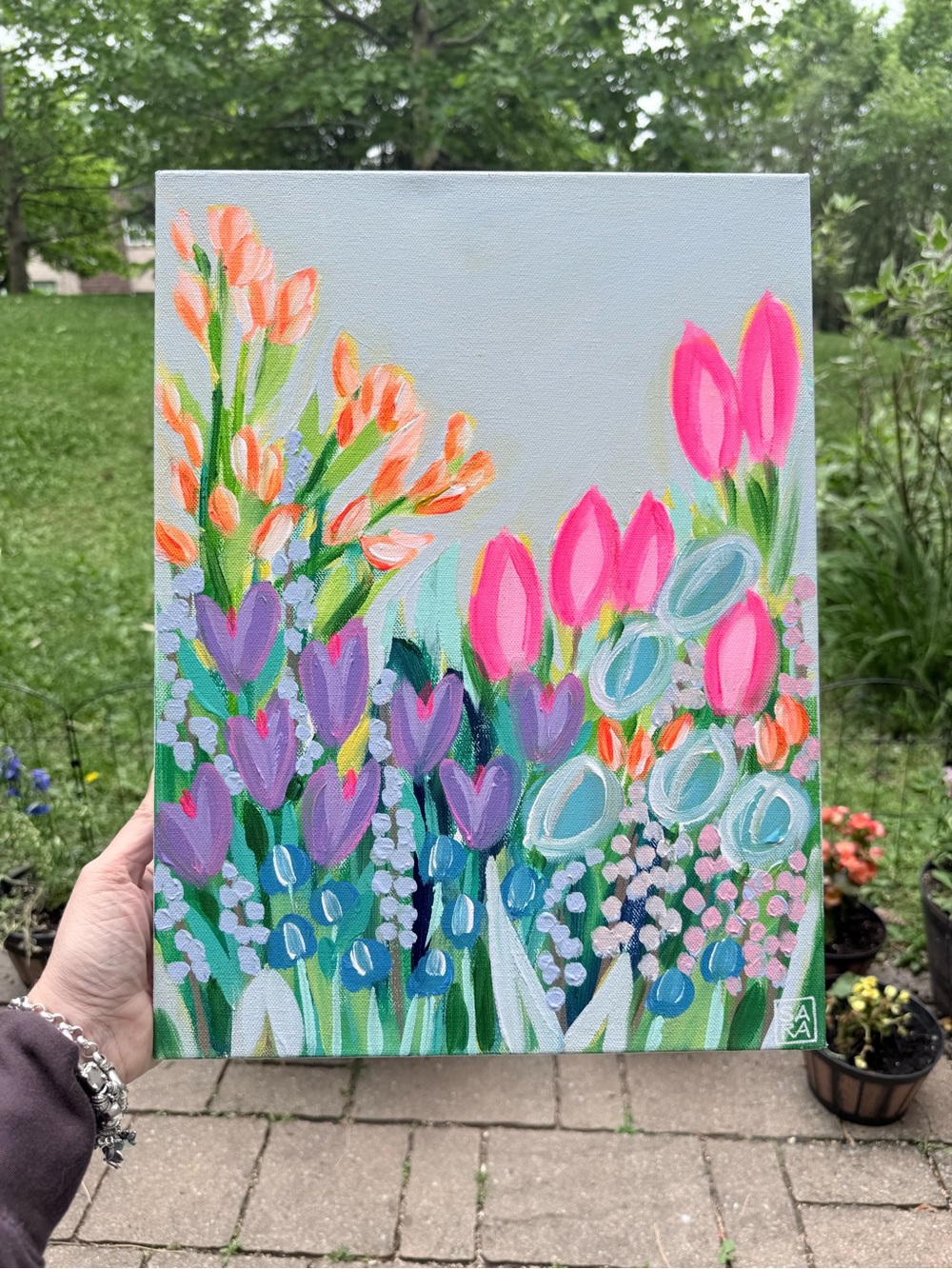 Floral Garden Canvas Print in Pink, Purple & Orange